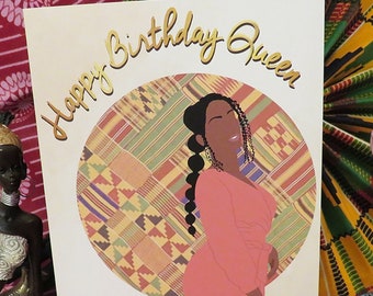 Black Girl Birthday Card, Black Woman, Black Greeting Cards, Classy, Ethnic, Diverse, African American Black Woman with Ponytail, Queen