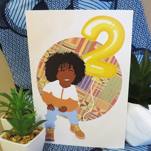 Negro / Raza Mixta Niño Edad 2 Tarjeta de Cumpleaños, Niño Negro, Tarjetas de Felicitación Negras, Étnico, Diverso, Niño Negro Afroamericano
