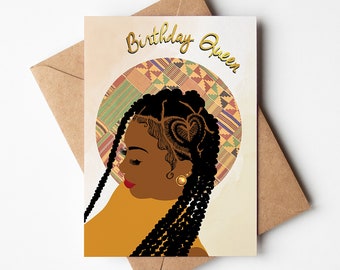 Black Girl Birthday Card, Black Woman, Black Greeting Cards, Classy, Ethnic, Diverse, African American Black Woman with Braids