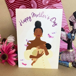 Black Mother's Day Card, Black Mother holding baby, Black Mum, Classy, Ethnic, Diverse, African American Black Card, Mum Card