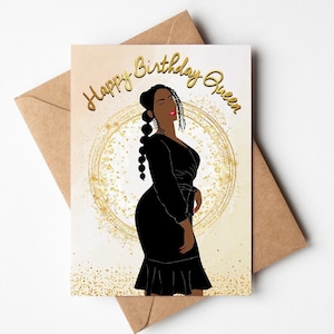 Tarjeta de cumpleaños de la reina negra, mujer negra, tarjetas de felicitación negras, con clase, étnica, diversa, mujer negra afroamericana