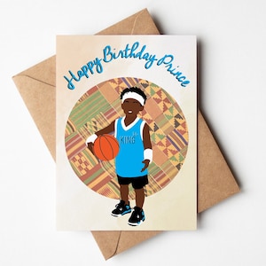 Carte d'anniversaire de garçon de basket-ball, garçon noir, cartes de voeux noires, ethnique, diversifié, garçon noir afro-américain