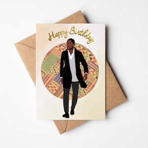 Biglietto di auguri per compleanno uomo nero, uomo nero, biglietti di auguri neri, elegante, etnico, diverso, uomo nero afroamericano