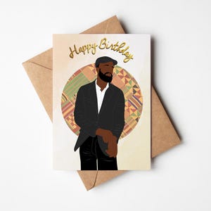 Tarjeta de cumpleaños para hombre negro, hombre negro, tarjetas de felicitación para personas negras, elegante, étnica, diversa, hombre negro afroamericano