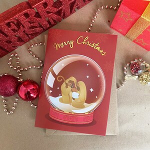 子供が生まれた地球儀のクリスマスカード、黒いグリーティングカード、上品、民族的、多様性、アフリカ系アメリカ人の黒人家族