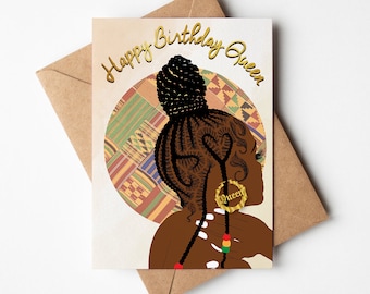 Black Girl Birthday Card, Black Woman, Black Greeting Cards, Classy, Ethnic, Diverse, African American Black Woman with Braids
