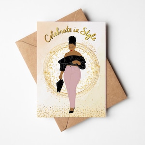 Black Queen Birthday Card, Black Woman, Black Greeting Cards, Classy, Ethnic, Diverse, African American Black Woman