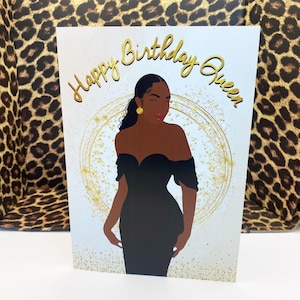Black Queen Birthday Card, Black Woman, Black Greeting Cards, Classy, Ethnic, Diverse, African American Black Woman
