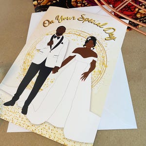 黒いウェディングカード、あなたの結婚式の日、黒人カップル、黒いグリーティングカード、上品、民族的、多様性、