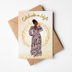 Black Queen Birthday Card, Black Woman, Black Greeting Cards, Classy, Ethnic, Diverse, African American Black Woman