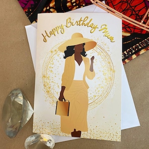 Tarjeta de cumpleaños para mamá, mujer negra, tarjetas de felicitación negras, elegante, étnica, diversa, mujer negra afroamericana con trenzas