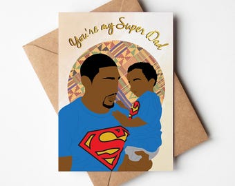 Black Father's Day Card, Super Dad, Boy Dad, Black Father, Classy, Ethnic, Diverse, African American Black Card, Dad Card