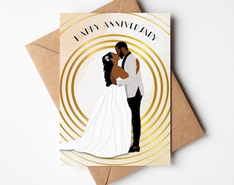 Happy Anniversary Card, On Your Wedding Day, Black Couple, Black Greeting Cards, Classy, Ethnic, Diverse,