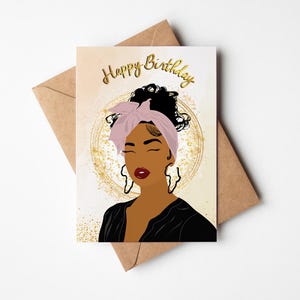 Black Queen Birthday Card, Black Woman, Black Greeting Cards, Classy, Ethnic, Diverse, African American Black Woman