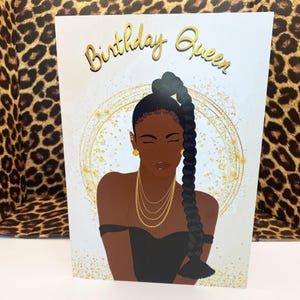 Carte d'anniversaire de la reine noire, femme noire, cartes de voeux noires, chic, ethnique, diversifié, femme noire afro-américaine