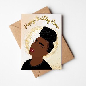 Carte d'anniversaire de la reine noire, femme noire, cartes de voeux noires, chic, ethnique, diversifié, femme noire afro-américaine