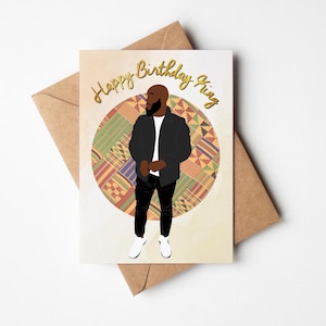 Biglietto di auguri per compleanno uomo nero, uomo nero, biglietti di auguri neri, elegante, etnico, diverso, uomo nero afroamericano