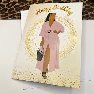 Carte d'anniversaire de la reine noire, femme noire, cartes de voeux noires, chic, ethnique, diversifié, femme noire afro-américaine