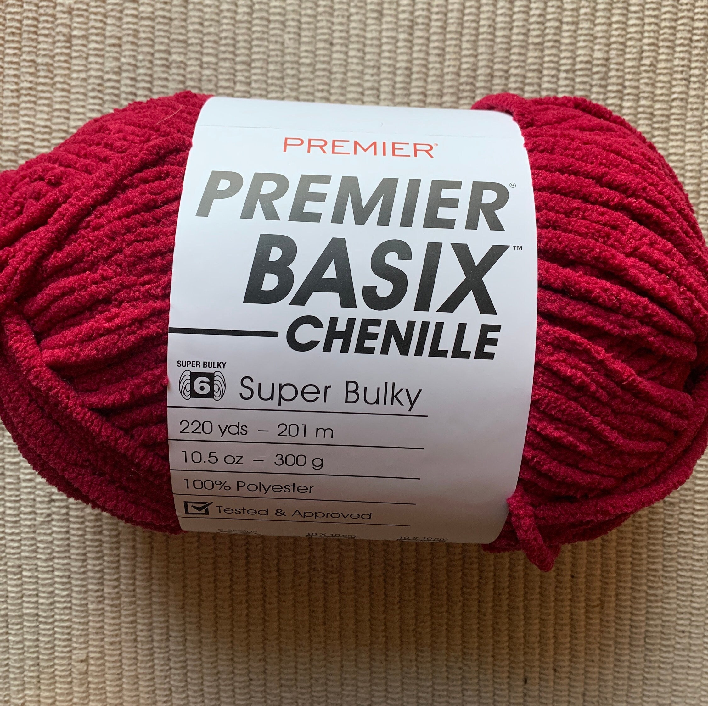  Premier Yarns Basix Chenille Yarn, Made of Polyester, Super Bulky  Yarn for Crocheting and Knitting, Mustard, 10.5 oz, 220 Yards
