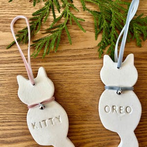 Handmade Personalized Cat Clay Christmas Ornament, Rustic Cat Lover Pet Gift