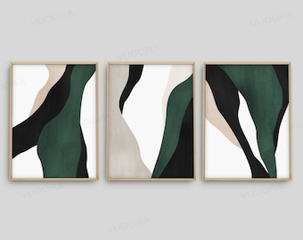 Green Wall Art, Emerald Green Art, Abstract Wall Art, Sage Green Wall Art, Modern Watercolor, 3 Piece Wall Art, Dark Green Prints, Bathroom