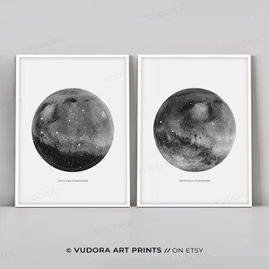 Stampa mappa stelle celesti, arte astronomica, poster dell'emisfero settentrionale meridionale, arte murale stampabile con mappa della costellazione in 2 pezzi, bianco e nero