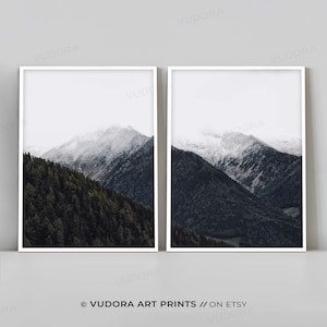 Woodland Art, Printable Wall Art, Minimalist Forest Landscape, Forest Photography, Set of 2 Art Prints, Green Forest Art, Dark Green Wall
