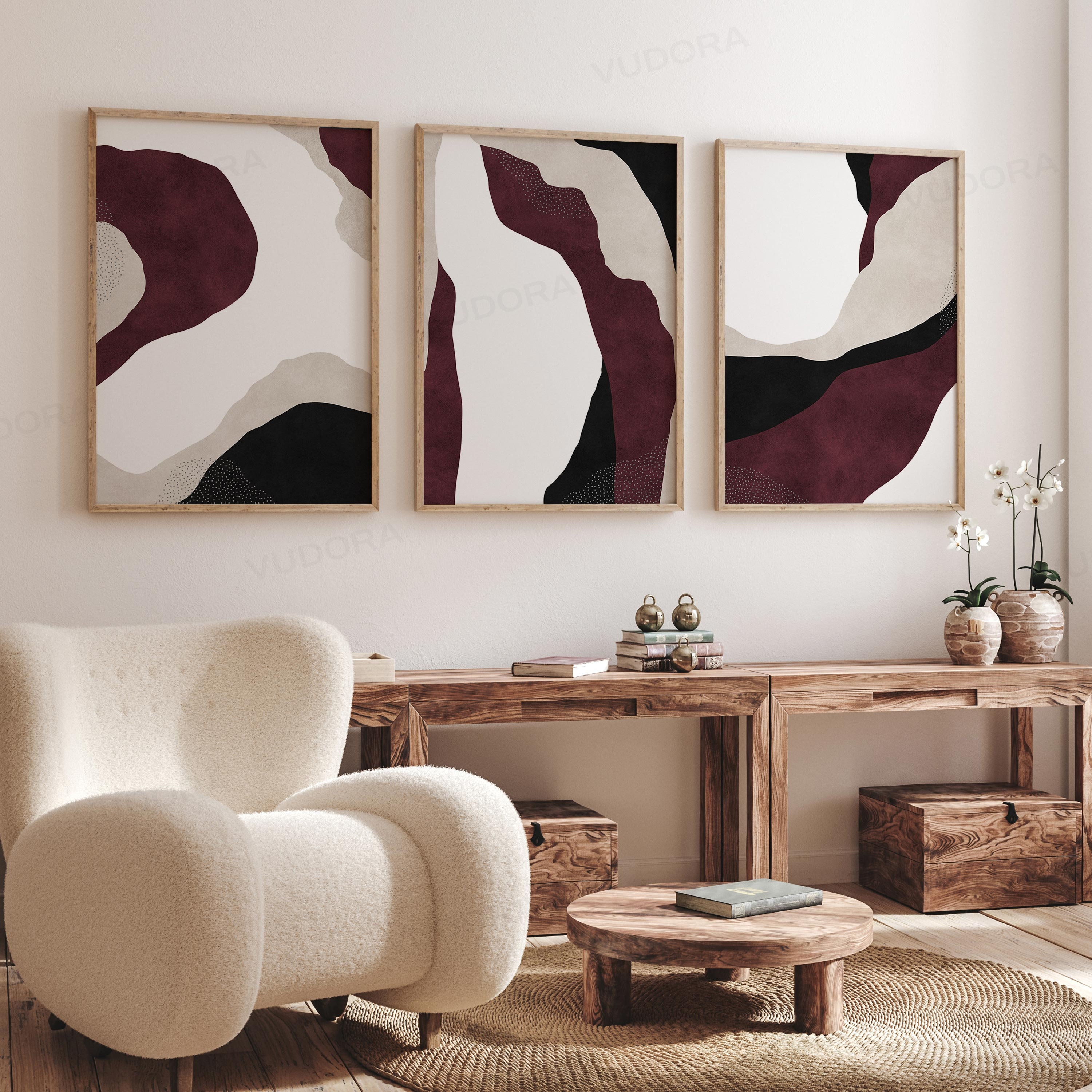 3 Piece Wall Art, Dark Red Wall Art, Printable Wall Art, Set of 3