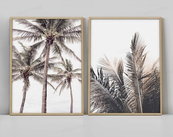 Palm Tree Print, 24x36, Scandinavian, Palm Tree Poster, Palm Tree Photo, Set of 2 Prints, Tropical Wall Art, Boho Coastal, Digital Download