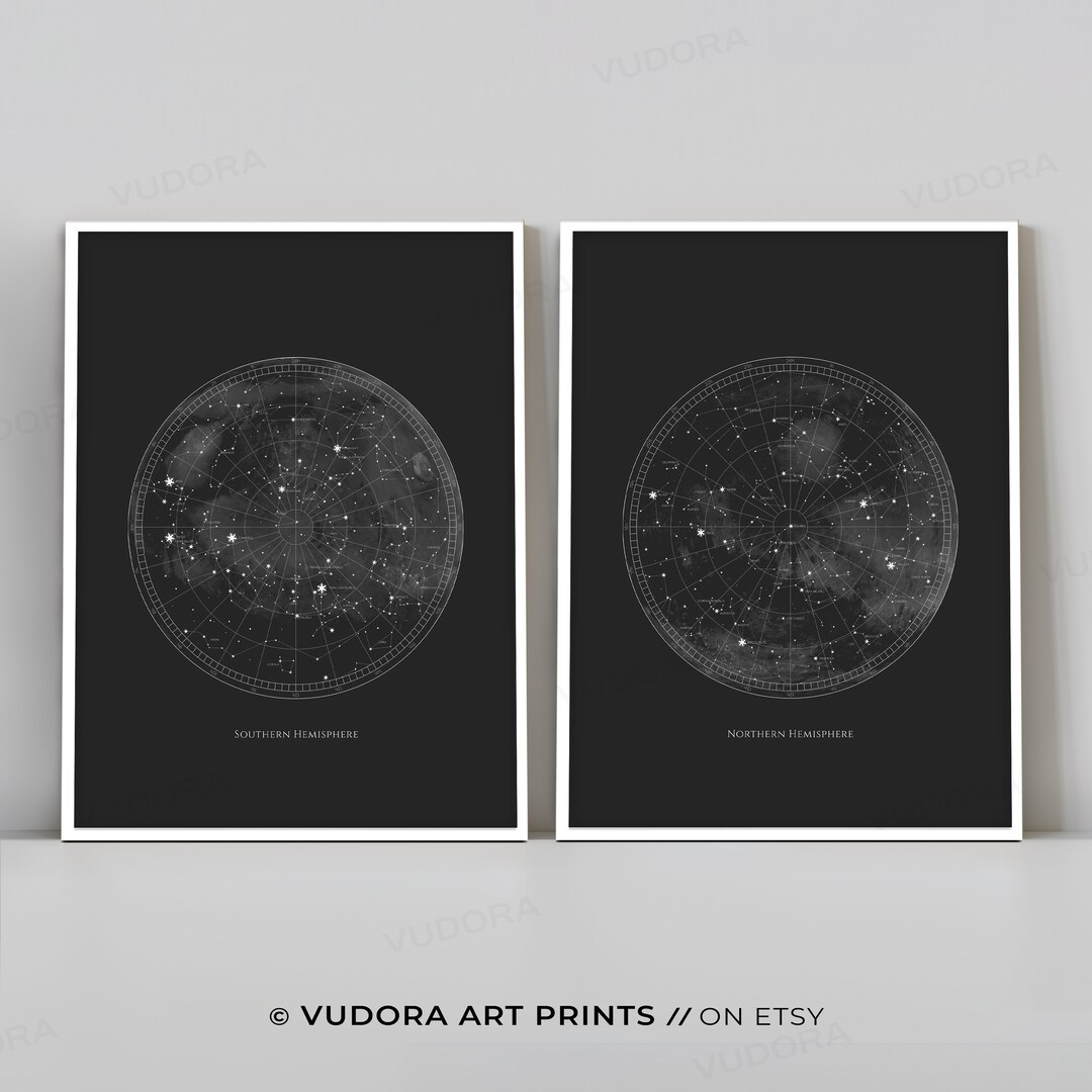 Black and White Celestial Stars Map Print, Astronomy Art, Northern ...