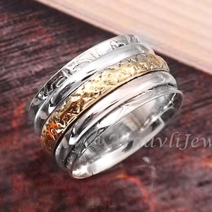 Festive Band Spinner Ring, Worry Ring, 925 Sterling Silver Ring for Women, Boho Ring, Textured Wide band Fidget Ring, Handmade Ring Jewelry
