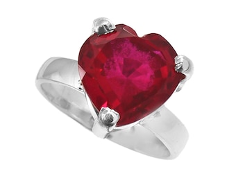 Heart Beautiful Ring, Red Ruby Gemstone Ring, 925 Sterling Silver Ring Handmade Silver Ring Jewelry