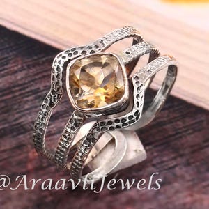 Yellow Citrine Ring, 925 Sterling Silver ring, Men Women Ring, Boho Ring, Cushion Stone, Designer Ring,Fashion Ring, Gemstone Silver Jewelry