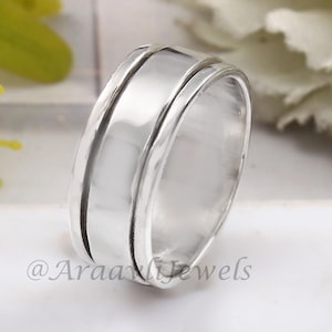 925 Sterling Silver Spinner Ring, Minimalist Ring, Fidget Ring, Spinning ring, Meditation Ring, Silver Band, Worry Ring, Mom&#39;s Gift, Jewelry