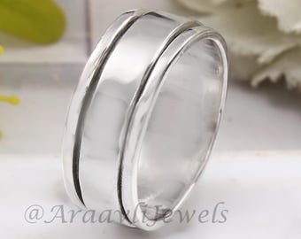925 Sterling Silver Spinner Ring, Minimalist Ring, Fidget Ring, Spinning ring, Meditation Ring, Silver Band, Worry Ring, Mom's Gift, Jewelry