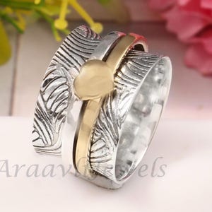925 Sterling Silver Ring, Love Spinning Ring, Heart Spinner Ring, Thumb Meditation Ring, Textured Band, Handmade, Fine Birthday Gift For Her