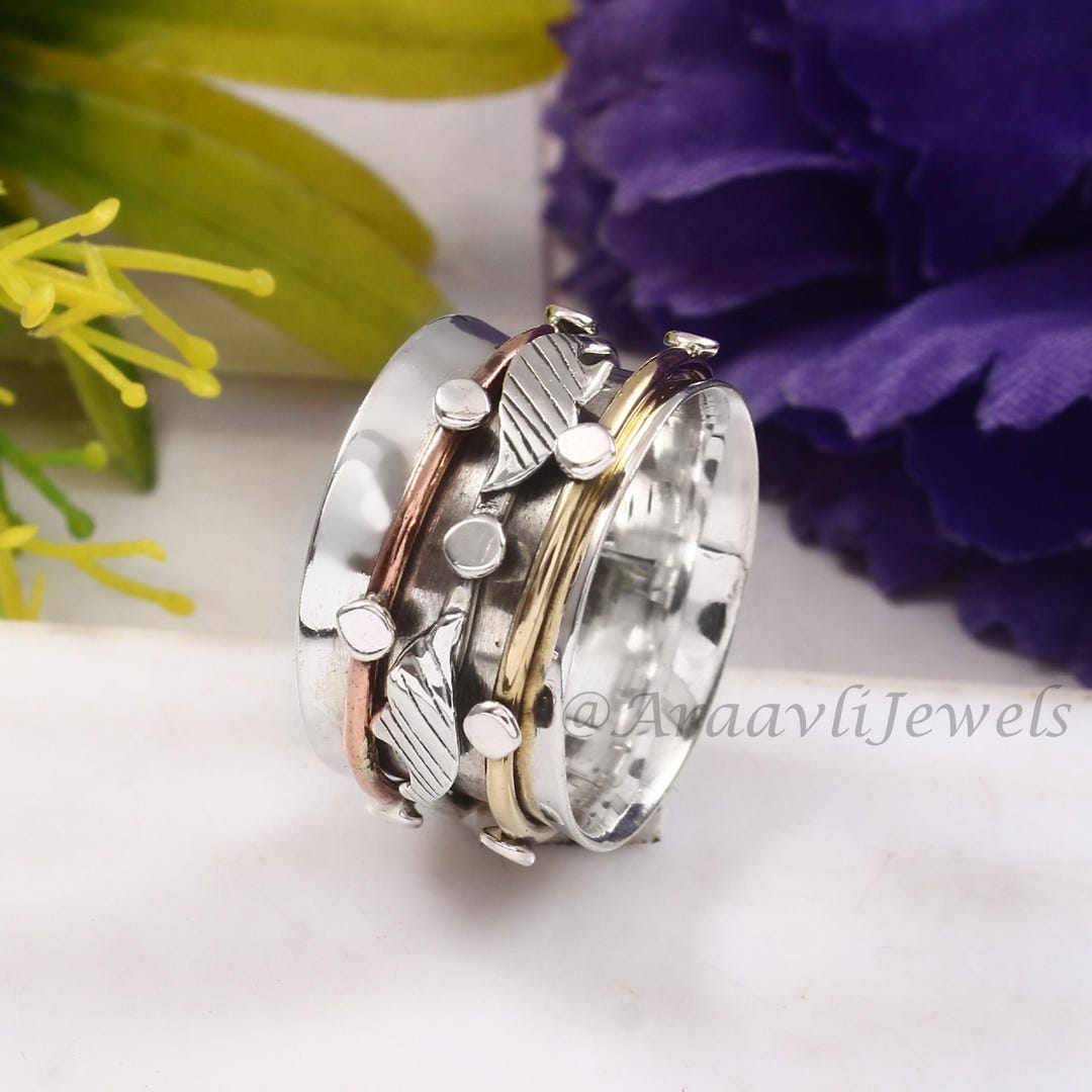 Feather Design Spinner Ring, Designer Ring, 925 Sterling Silver Ring ...