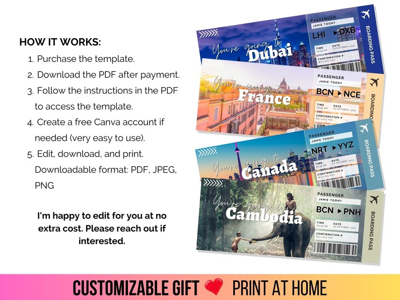 Personalized Boarding Pass | Print at Home, Surprise Trip, Holiday Gift ...