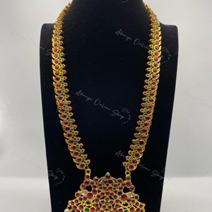 Maharani II - Premium Qualität handgemachter Kempstein Schmuck - Designer Silber poliert - langer Haaram - made in India