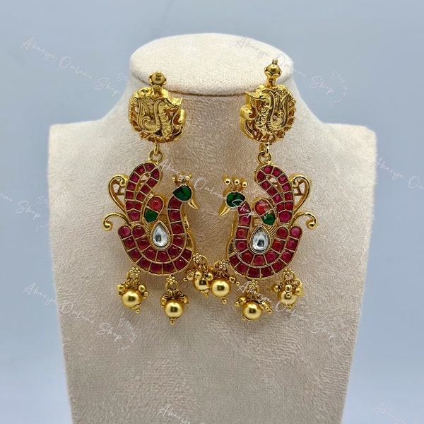 Mayilini - Premium Jewelry- DIAMOND STYLE COLLECTION - Jhumka - Indian Earring - Peacock design