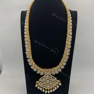 Svetah - handmade beautiful neckwear long - Haaram - with white stones - premium quality - made in India #svetahcollection