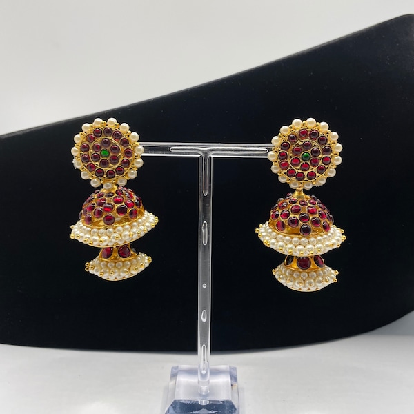 Lakshmy - handmade beautiful Jhumka - fancy bridal jhumka with kemp stones in different colors and designs - made in India