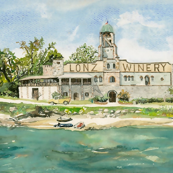 Lonz Winery, Lake Erie watercolor, Lake Erie art, Middle Bass Island