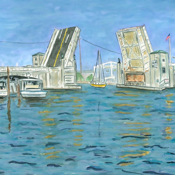 Port Clinton Drawbridge, Port Clinton, Lake Erie watercolor, Ohio Art