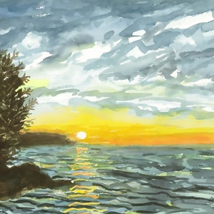 Sunrise on Middle Bass Island, Middle Bass Island, Lake Erie watercolor, Middle Bass Island watercolor