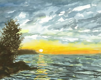 Sunrise on Middle Bass Island, Middle Bass Island, Lake Erie watercolor, Middle Bass Island watercolor
