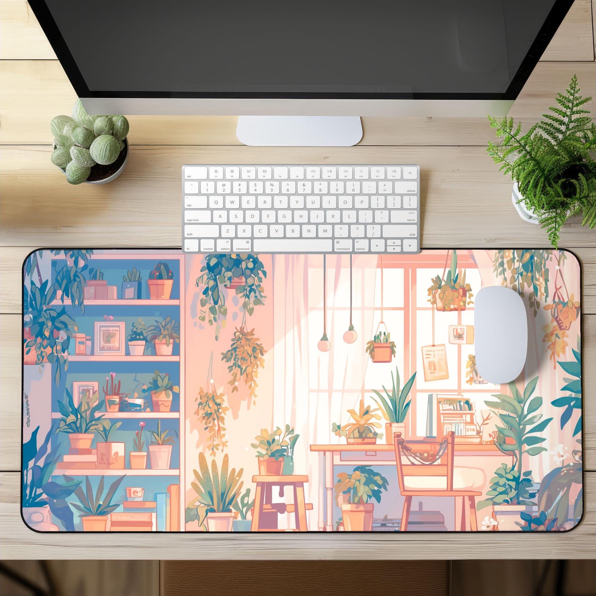 Cosy Anime Aesthetic Plant Room Lofi Desk Mat | Gaming Setup Mousepad ...