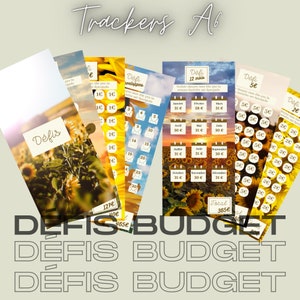 Trackers budget - 6 fiches défis budget trackers à imprimer - Budget enveloppes-français- tournesol