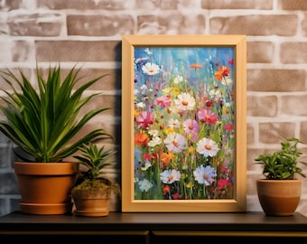 Colorful Wildflowers Poster Printed Artwork | Vibrant Colors Floral Print Kitchen Decor | Sunny Meadow Botanical Printed Wall Art