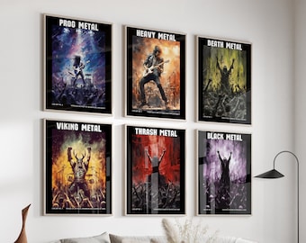 Heavy Metal Gallery Wall Art Set | Hard Rock Music Gift Prints | Birthday Gift for Rock Band | Festival Live Genres Printable Decor Download